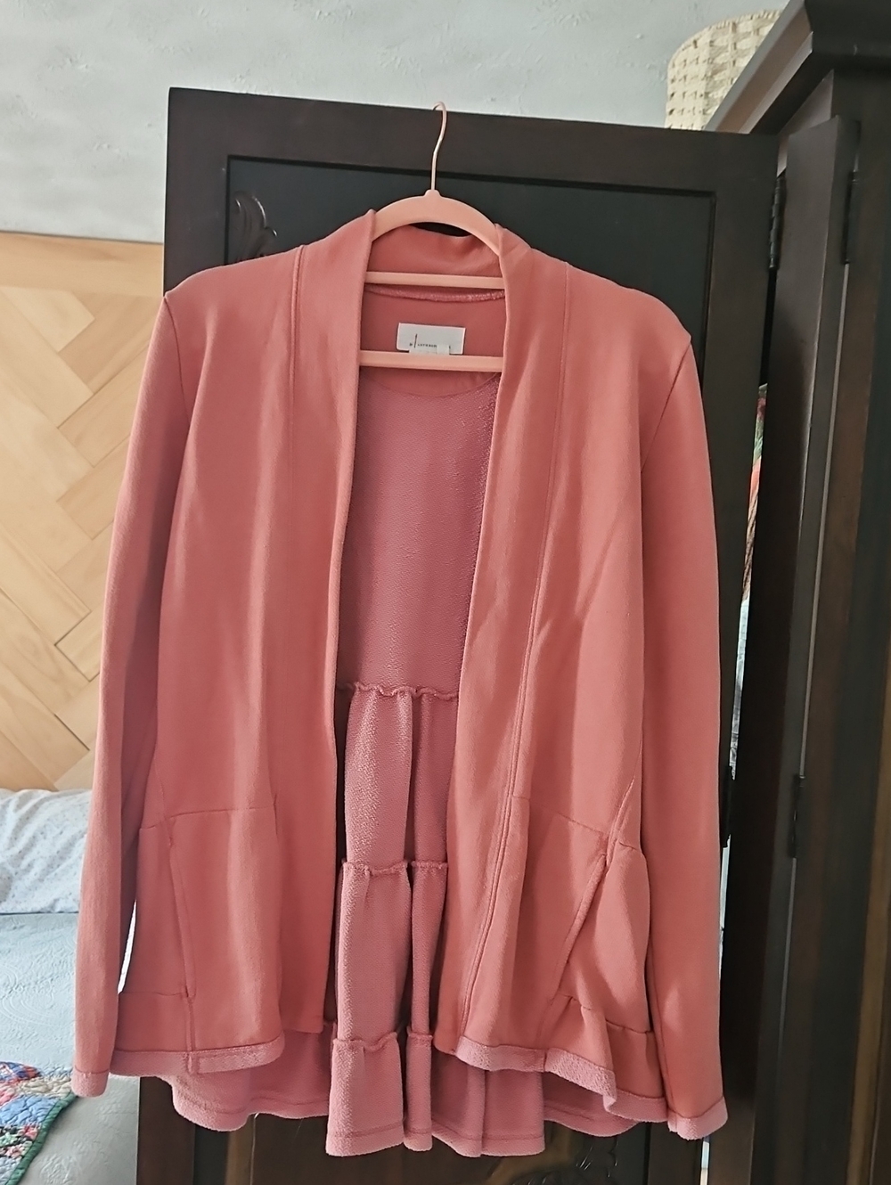 Anthropologie Dusty Rose Open Cardigan with Ruffle Hem
